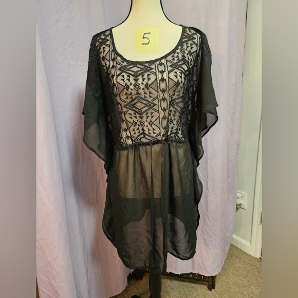 Xhilaration Other - Black Sheer Beach Coverup with Geometric Lace